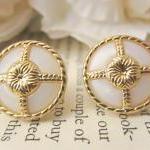 Vintage Nautical Style Earrings, Gold And White..