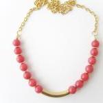 Minimal Chic Coral Gemstone Bar Necklace, Gold Bar..