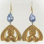 Brass Art Nouveau Swirl Pendant Earrings With A..