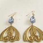 Brass Art Nouveau Swirl Pendant Earrings With A..