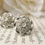 Vintage Button Earrings, Silver Flower Earrings,..