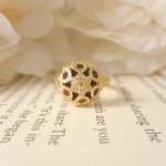 Gold Dainty Flower Adjustable Ring, Vintage Button..