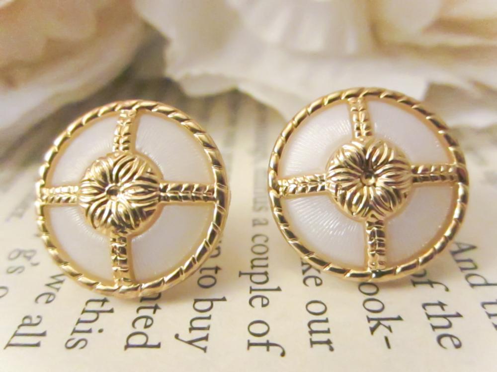 Vintage Nautical Style Earrings, Gold And White Studs, Bridesmaid Earrings, Jewelry, Fashion